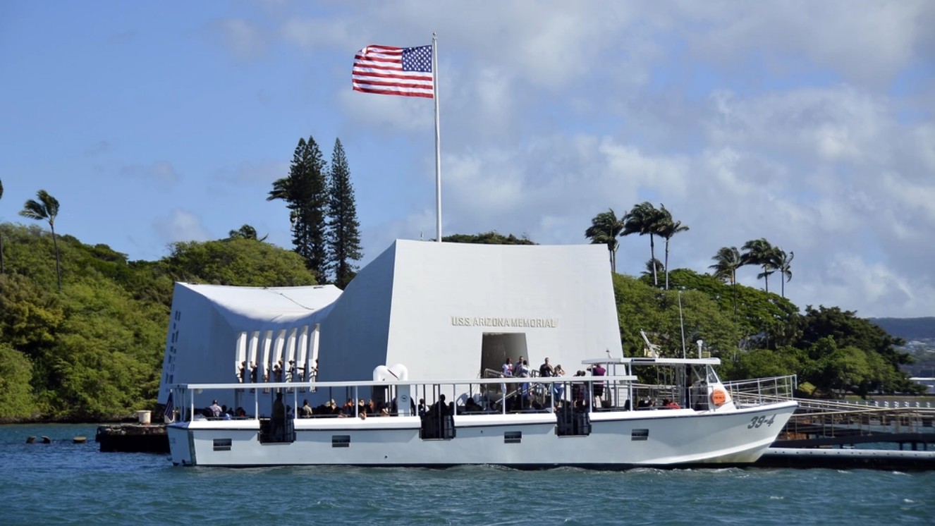 The outside of the USS Arizona Memorial.