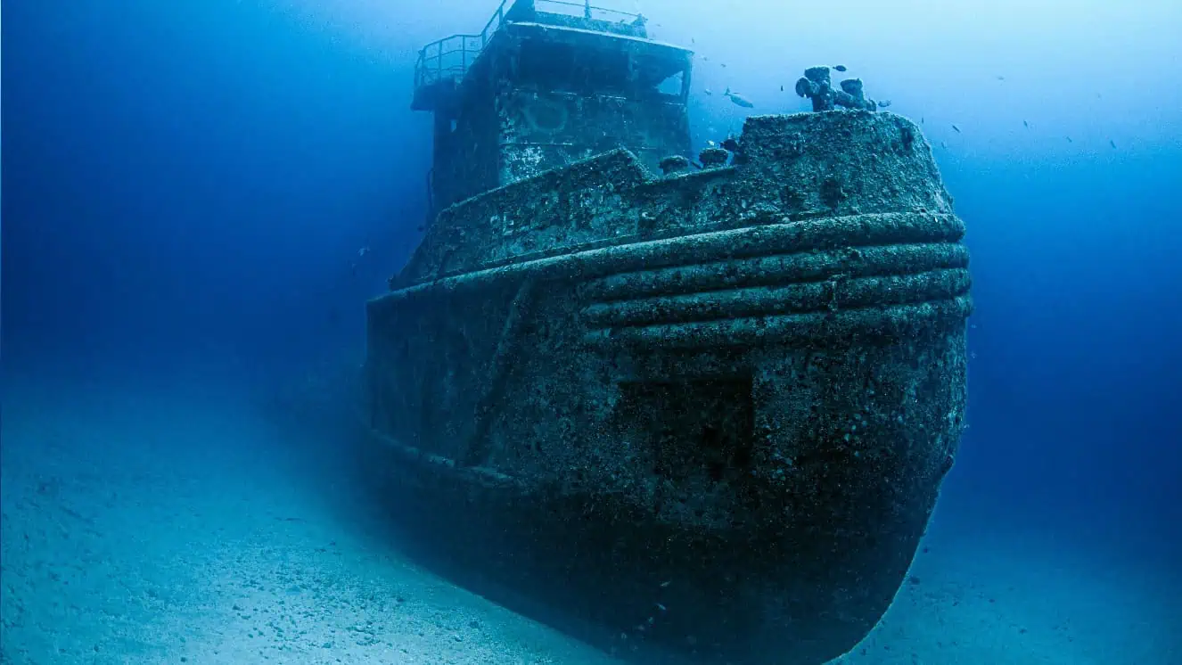 Low background steel on a sunken ship.