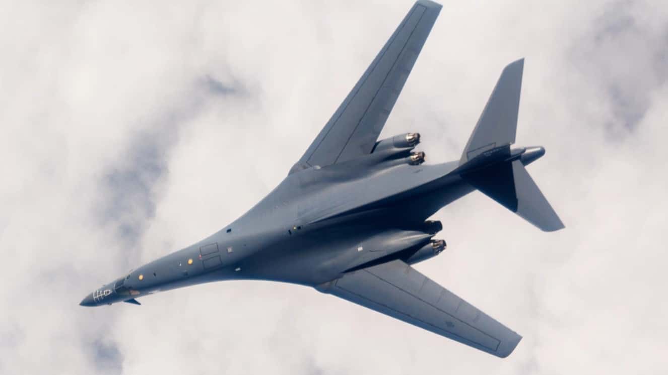 A B-1B bomber out of Edwards Air Force Base, California, flies in the skies over Southern California, Feb. 15, 2024. (Air Force photo by Richard Gonzales)