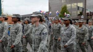 Women Veterans marching.
