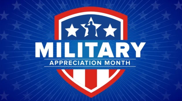 A graphic for military appreciation month to support the troops.