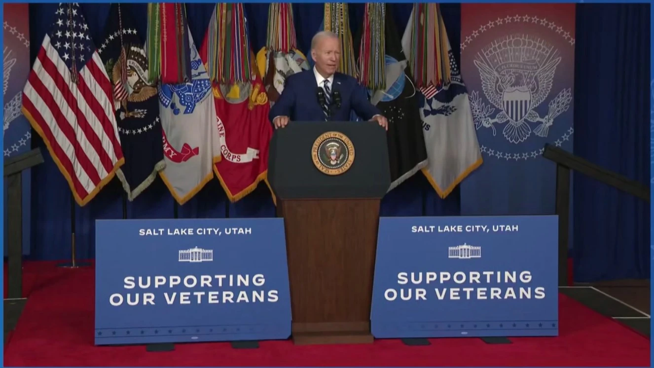 VA toxic exposure meeting with President Joe Biden speaking.