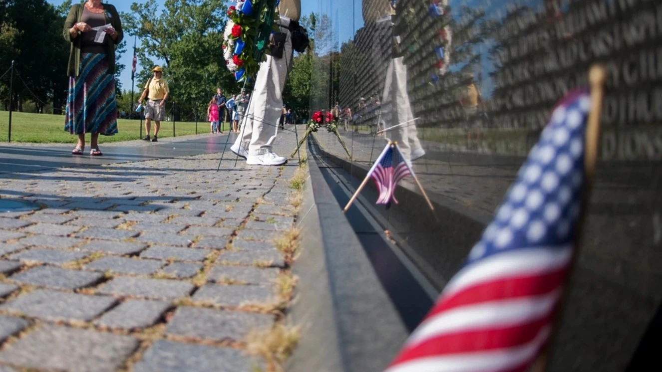 Flag next to the Maya Lin Vietnam Memorial.