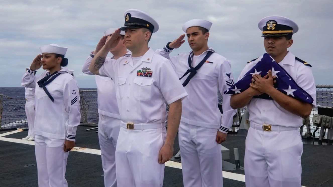 Burial at sea ceremony aboard the Arleigh Burke-class guided-missile destroyer USS John S. McCain (DDG 56).