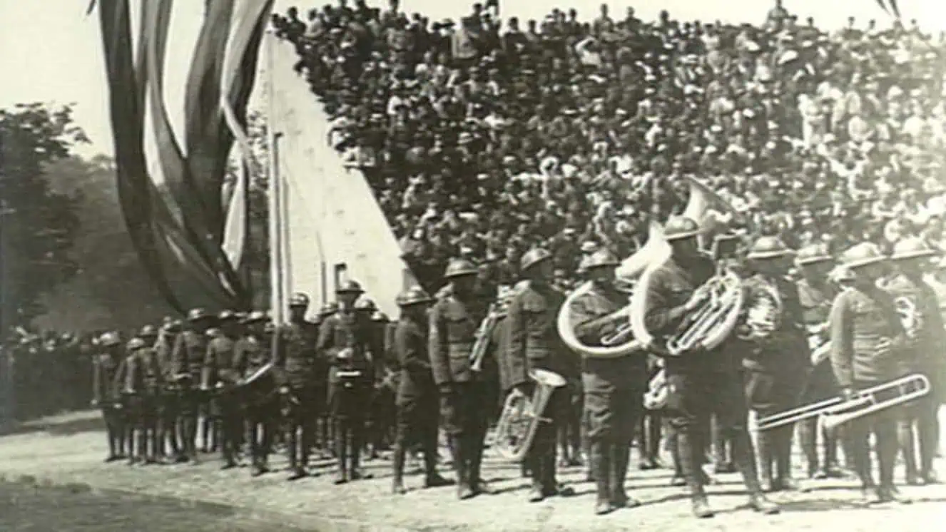 Inter-Allied games opening ceremony and band playing.