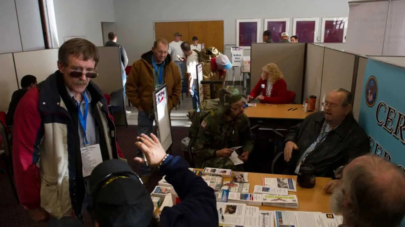 Veterans talk with counselors about various services and VA benefits payment during the annual Stand Down event held at the George E. Wahlen Department of Veterans Affairs Medical Center, Salt Lake City, Utah.