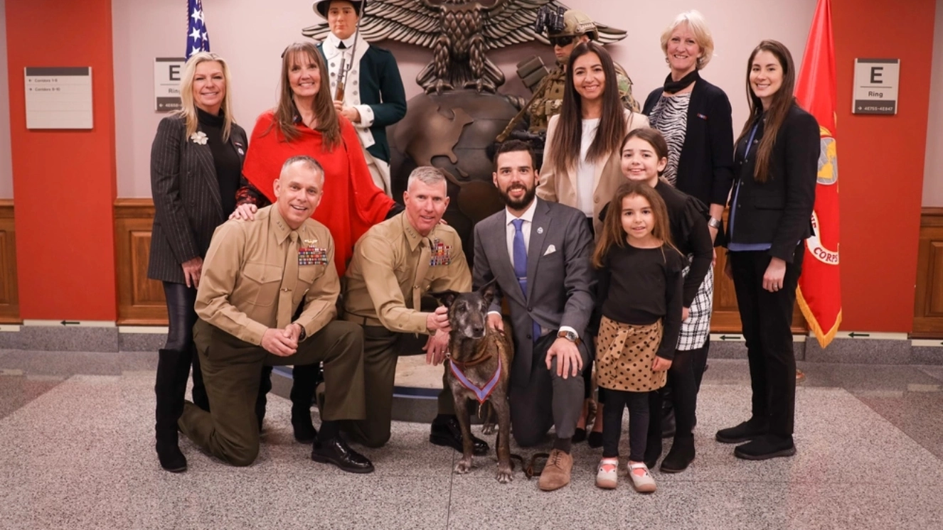 Shimanski received the Animals in War and Peace Medal of Bravery for his years of service with Marine Corps Special Operations Command. (U.S. Marine Corps photo by Gunnery Sgt. Melissa Marnell).