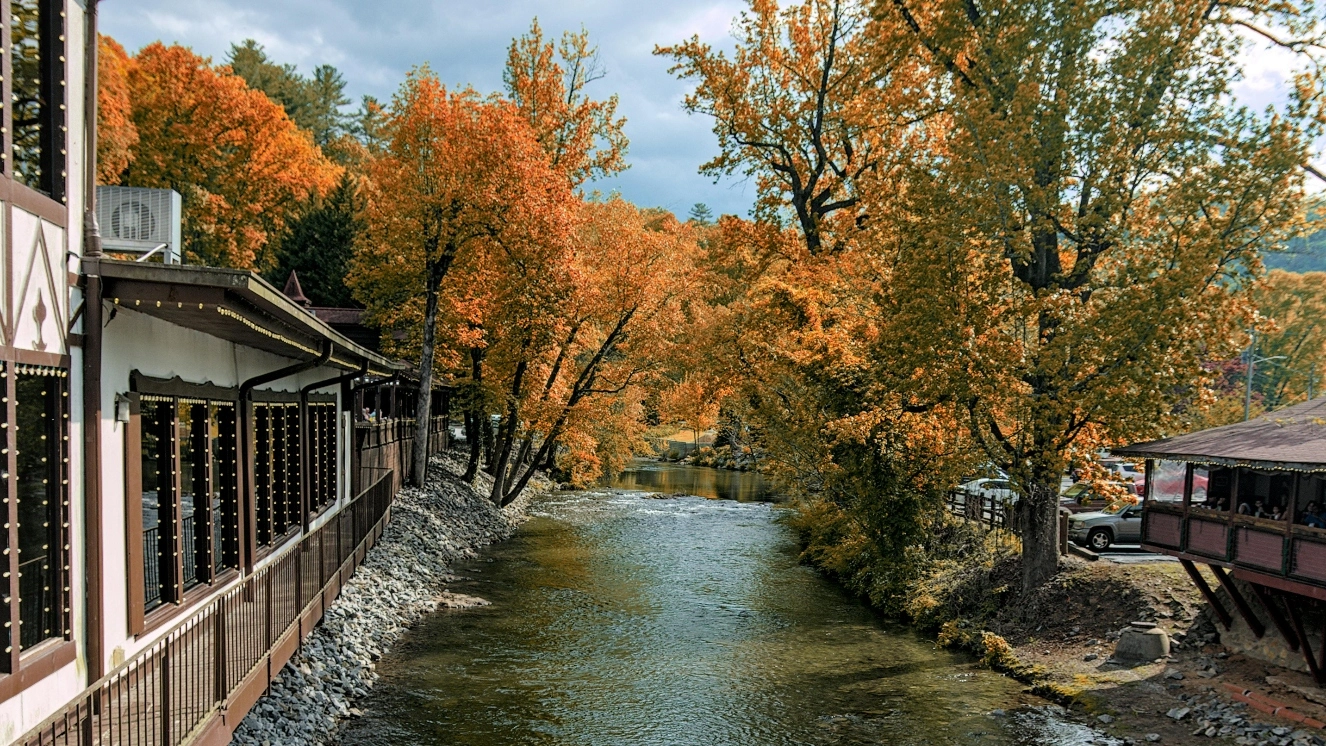 Fall travel ideas and the bank of a river.