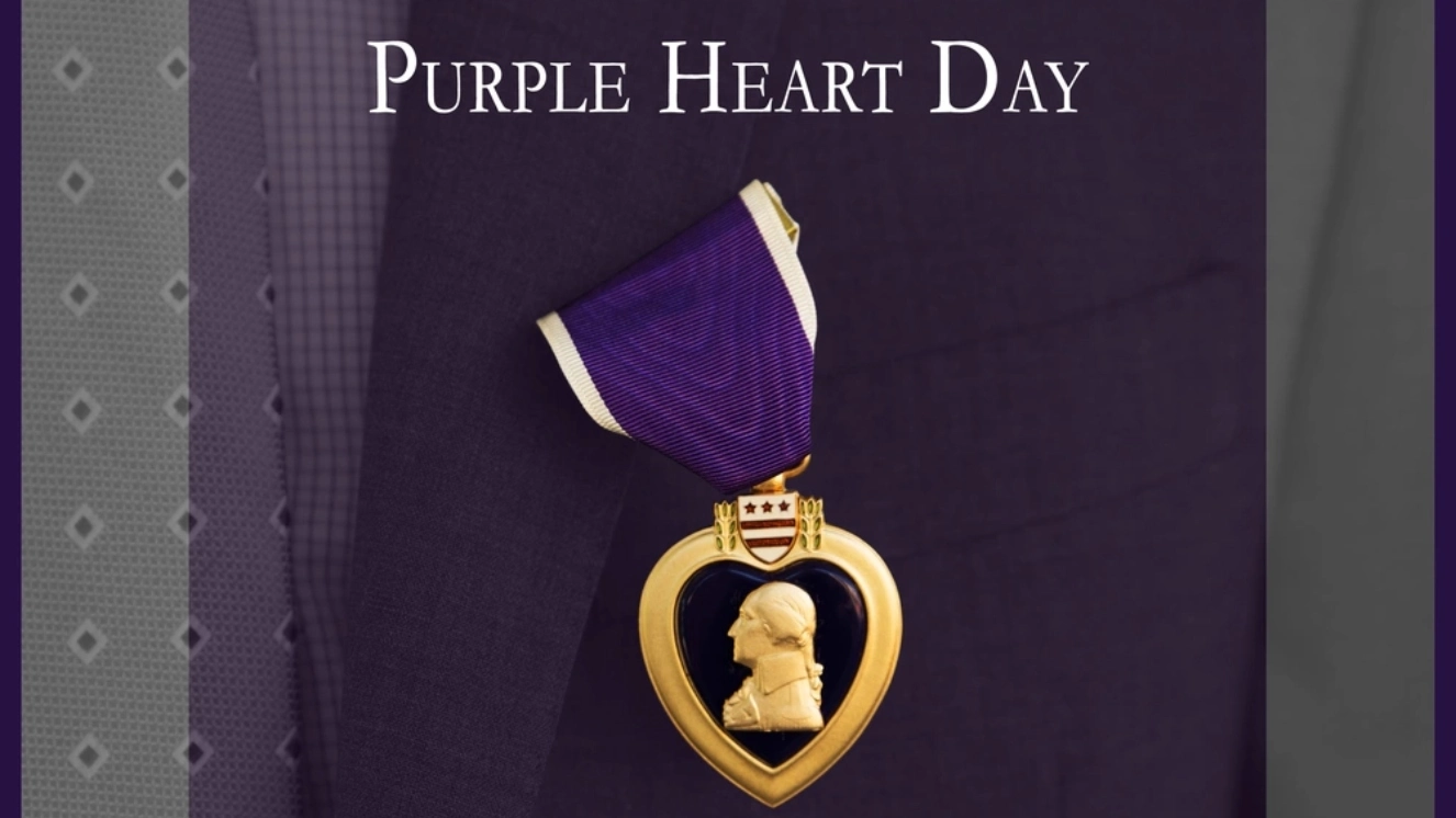 Graphic representing purple heart day.