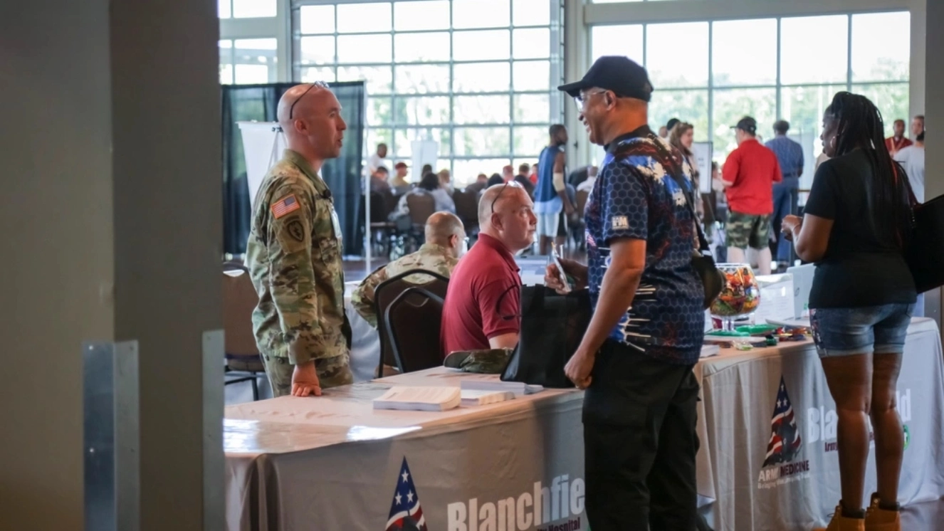 BACH leaders, Col. Sam Preston, hospital commander, and Brandi Johnson, deputy director for Partnerships and Outlying Clinics, joined U.S. Department of Veterans Affairs officials at the PACT Act Summer Fest, Aug. 10, in Clarksville, Tennessee. With the nearest VA Medical Center 50 miles away, BACH-VA resource sharing agreements for surgery, audiology, orthopedics, and intensive care, provide VA patients in the local community access to care closer to home.