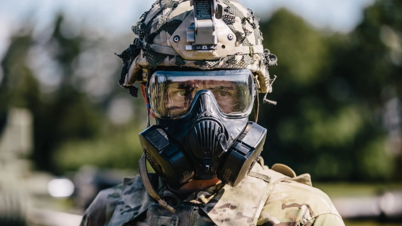 Soldier wearing mopp gear.