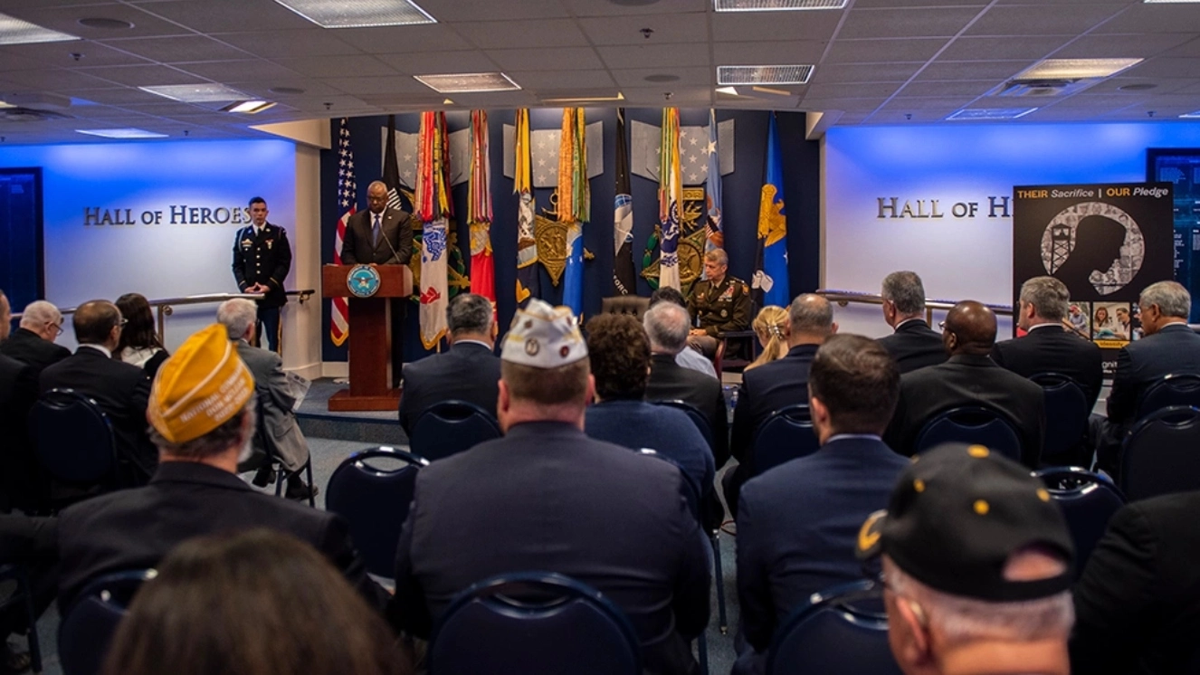 Soldiers gathering for National POW mia recognition day.