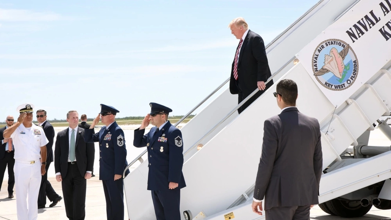 President of the United States Donald J. Trump disembarks Air Force One at Naval Air Station Key West’s Boca Chica Field after the Iranian plot to kill Trump.