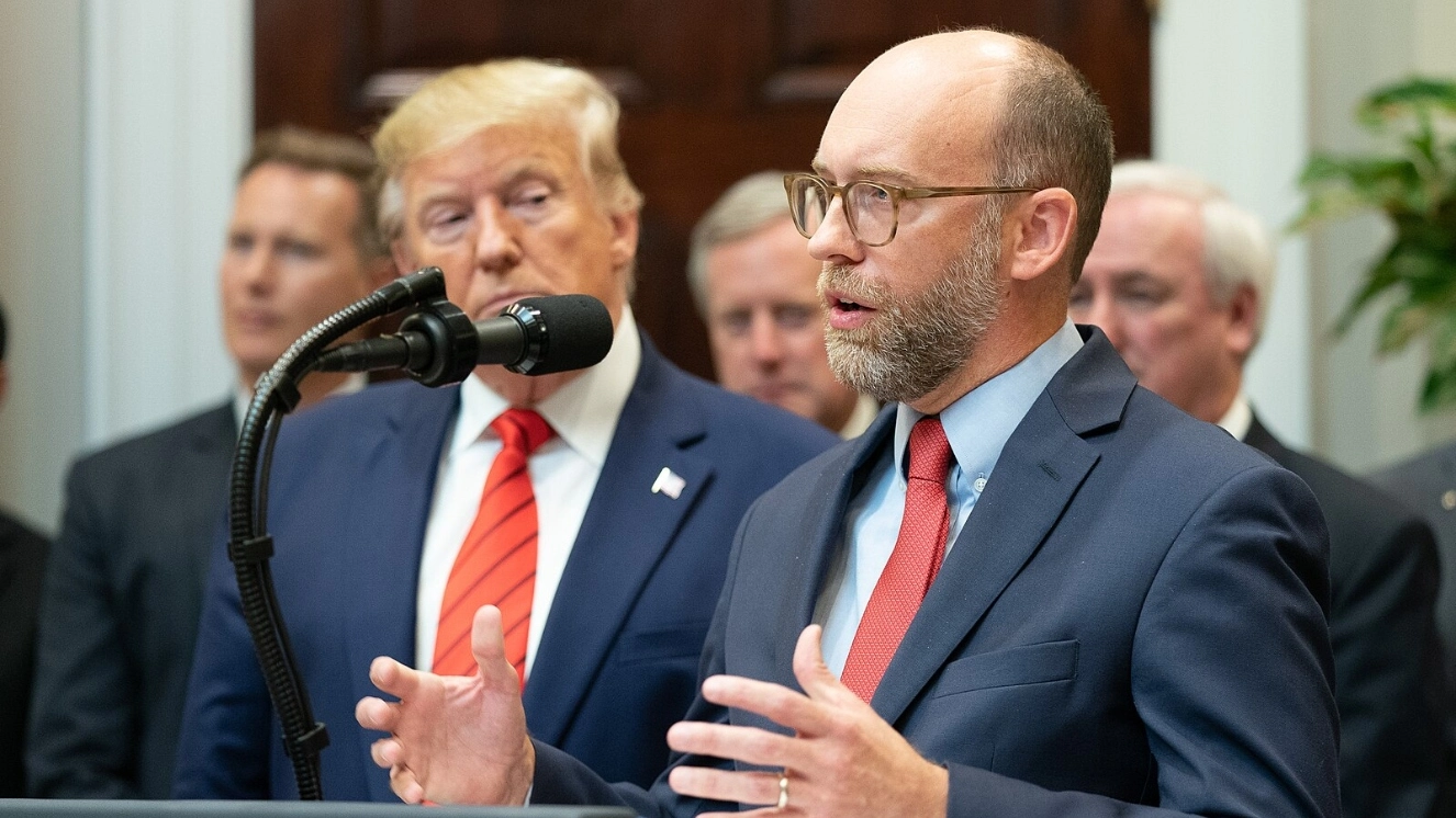 Russell Vought military service and speaking with Trump present.